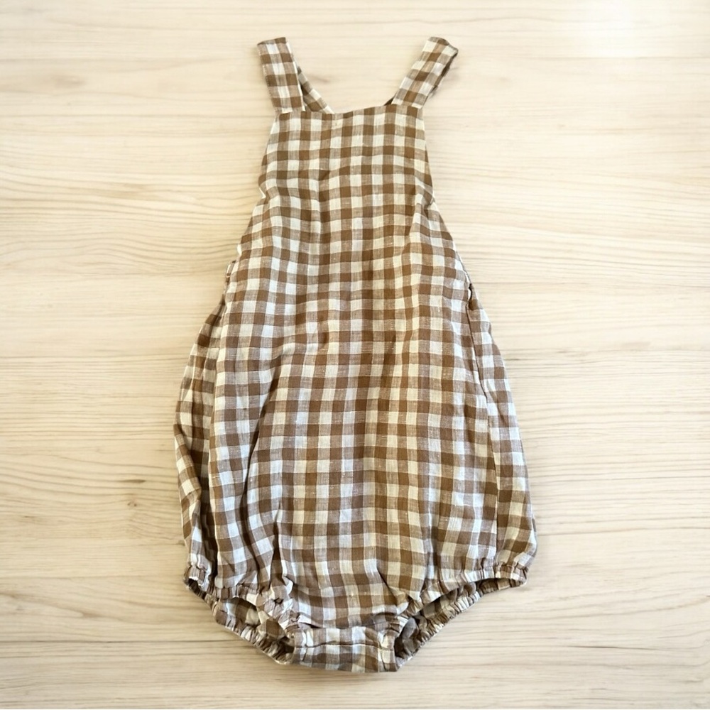 The Simple Folk Bronze Gingham Overall Romper